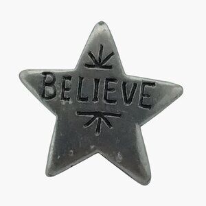Star Shaped Believe Pin Pinback Pewter Christmas Holiday Jewelry